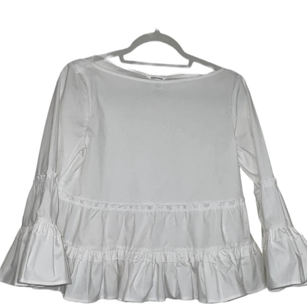 Club Monaco Ralph Lauren White Cotton Ruffled Blouse Size Small
